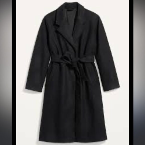 Old navy wool blend black coat trench boho classic mid length preppy winter - Picture 1 of 4